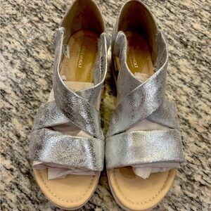 Silver Metallic Slip-On Sandals with Wide Straps